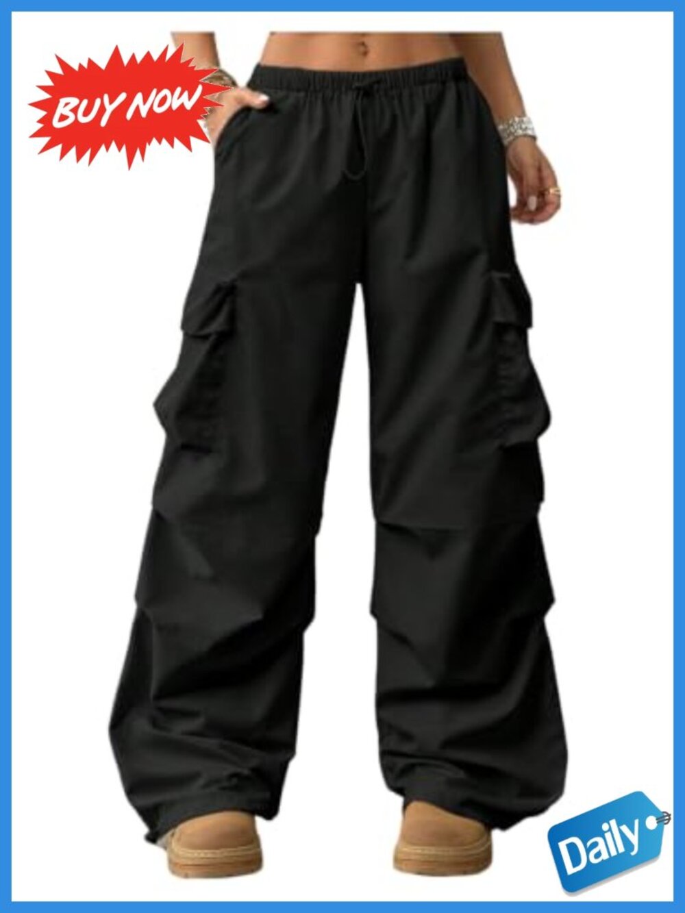 Women's Baggy Parachute Cargo Wide Leg Hiking Rave Track Pants